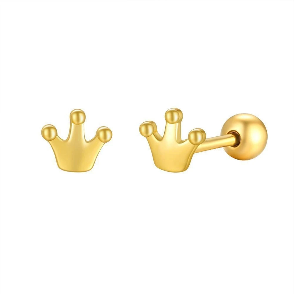 18k Gold Plated Stainless Steel Earrings Fashion Minimalism Versatile Crown Heart Fishtail Stainless Steel Earrings for Kids