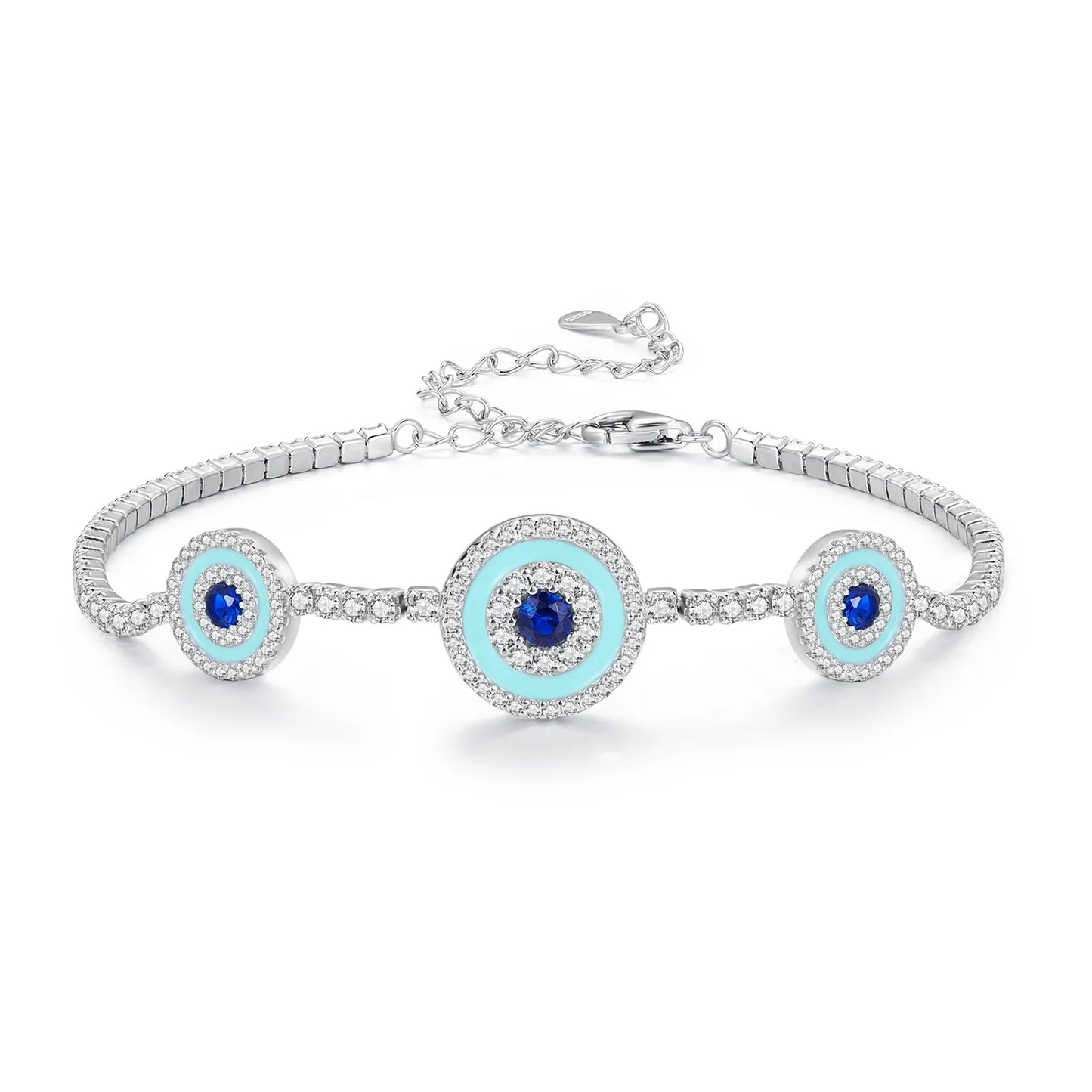 925 Sterling Silver Turkey Lucky Evil Eye Tennis Bracelets for Women Layers Shiny Zircons Wrist Links Party Jewelry Gift BSB1