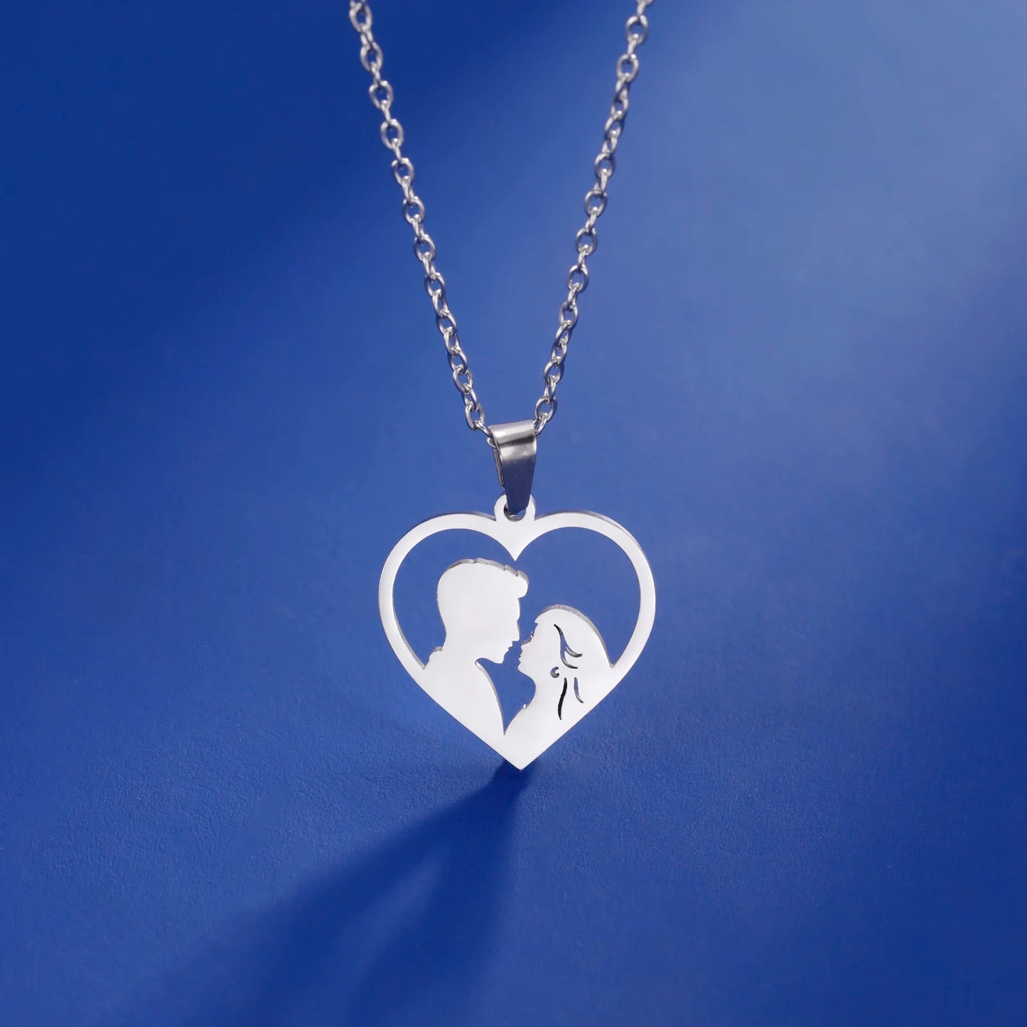 Couple Heart Kiss Stainless Steel Necklace Classic Fashion Jewelry for Women and Men for Wedding and Party