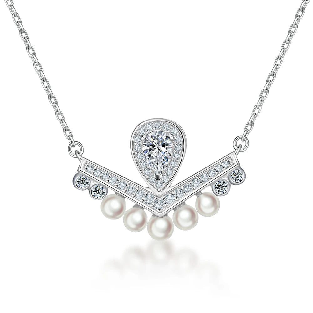 Hot Selling Luxury 925 Sterling Silver Plated Zircon Pearl Pendant Necklace for Weeding Anniversary Proposal Promise