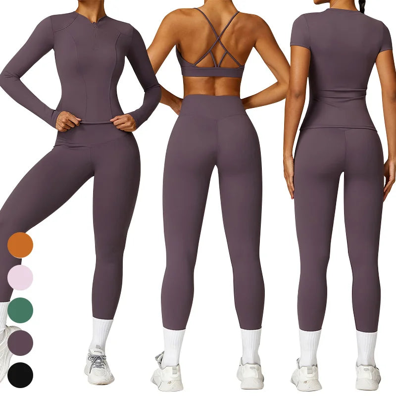 2024 Women's High-Intensity Running Fitness Set 4-Piece Quick Dry Yoga Suit Leggings & Shorts Gym Fitness Clothing