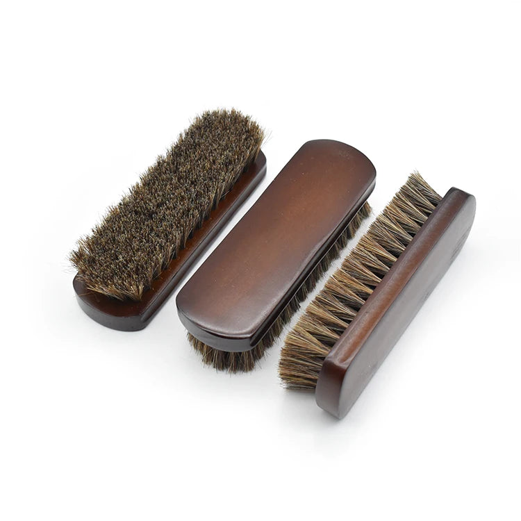 Multifunctional Luxury Horsehair Shoes Shine Cleaning Brush Wooden Handle Shoe Polishing Brush