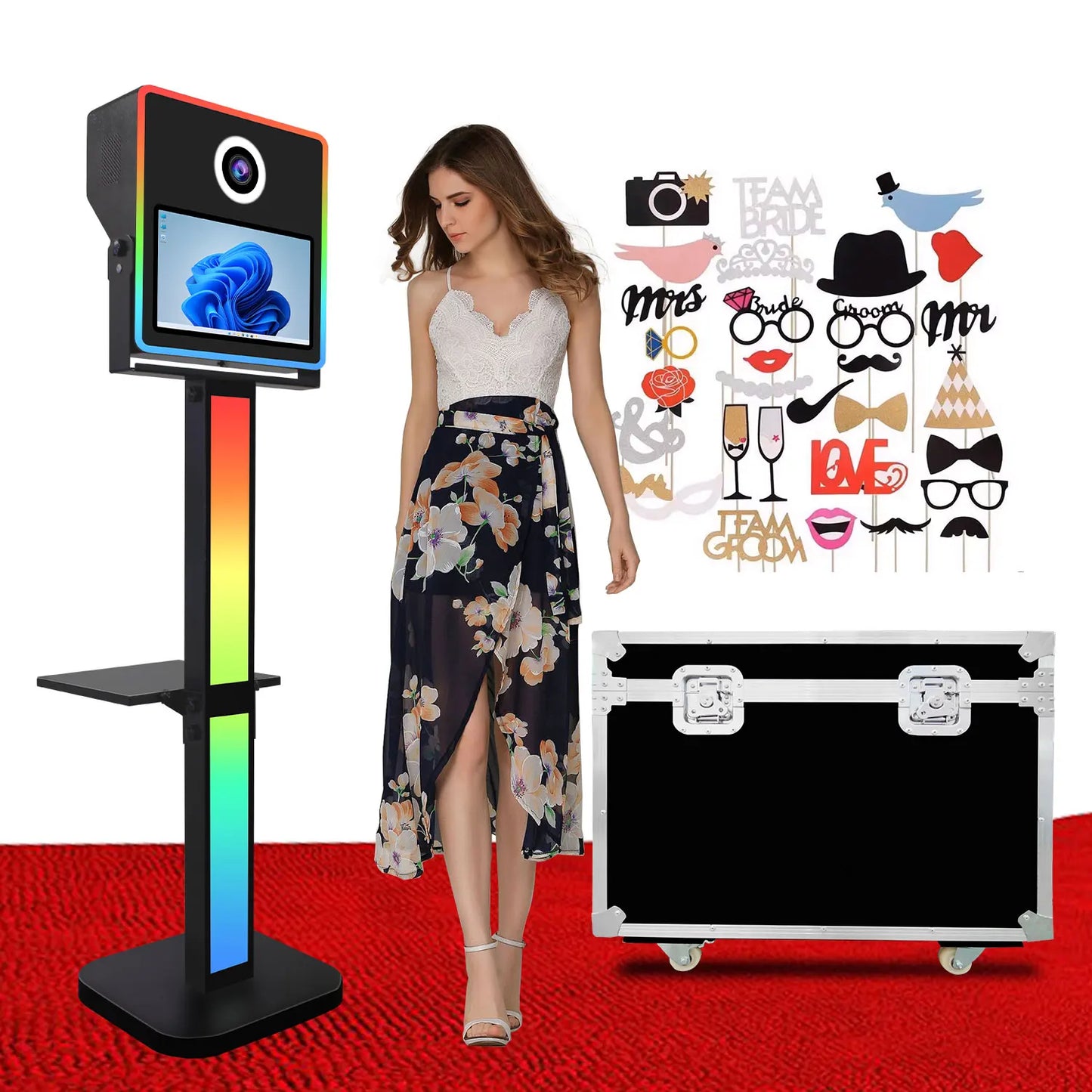 High Angle Photo Booth Shell With 15.6 Inch Touch Screen Camera DSLR Photobooth Machine Compatible Printer for Wedding Selfie