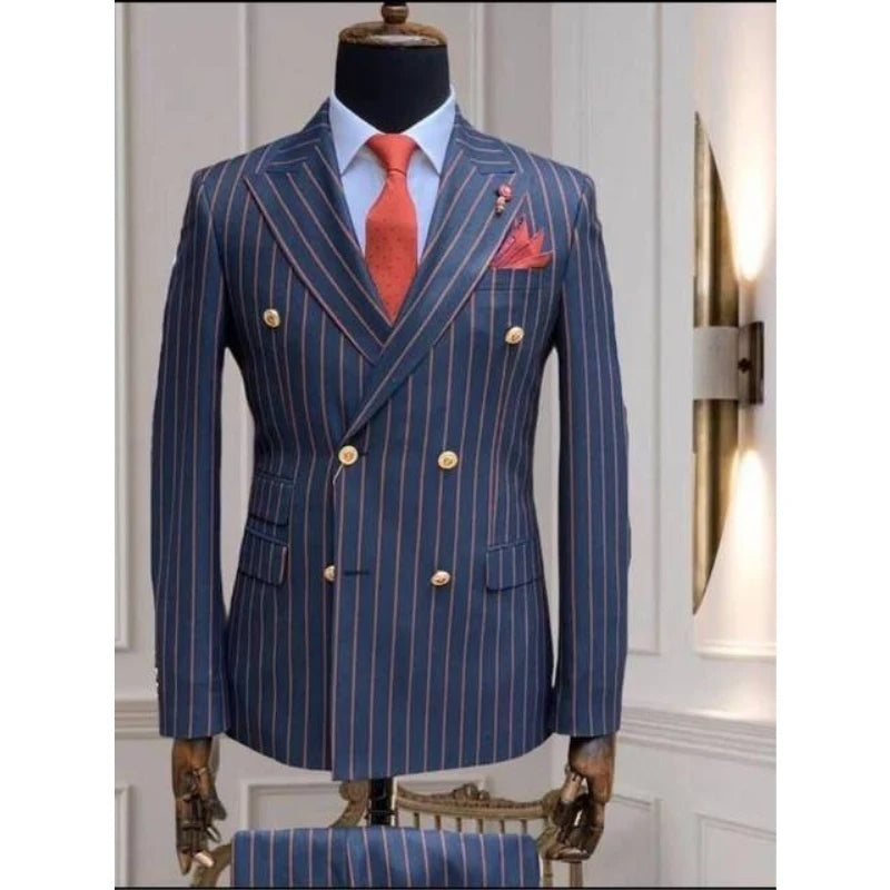 Pin Striped Men Suits for Wedding Groom Tuxedos Terno Masculino Business Classic Suits Men Two Pieces( Blazer+Pants)