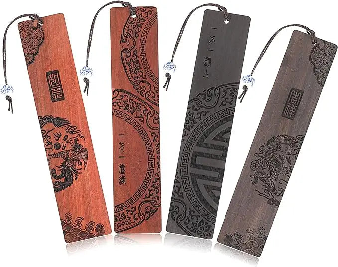 Wholesale Wooden Decorate Craft Custom Bamboo Wooden Bookmark for Fox Laser Engraved  with Green Tassel  Natural Wood