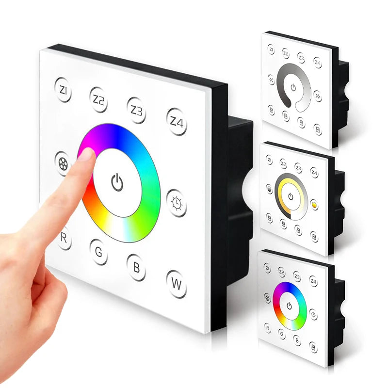 New Multi-Zone Single Color CCT RGB RGBW LED Dimmer DMX512 Controller AC85-265V 1-16 Channel Full Touch Panel 86 Type Wall Mo