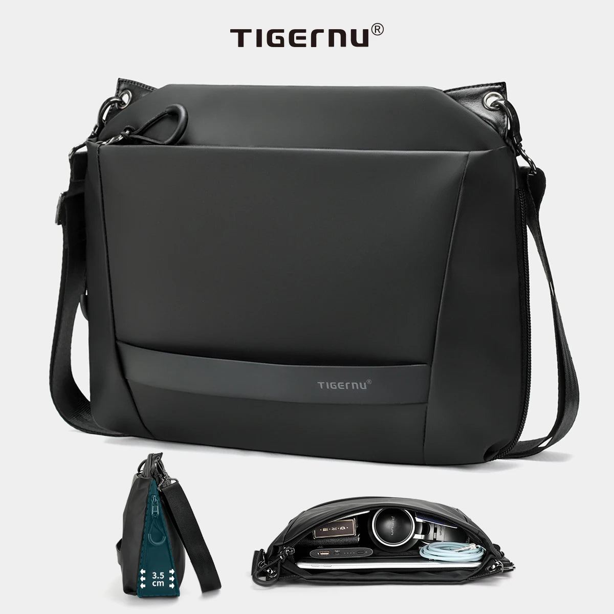 Tigernu Lightweight Portable Waterproof Large Capacity TPU Multi Pocket Storage 9 Inch Crossbody Bag