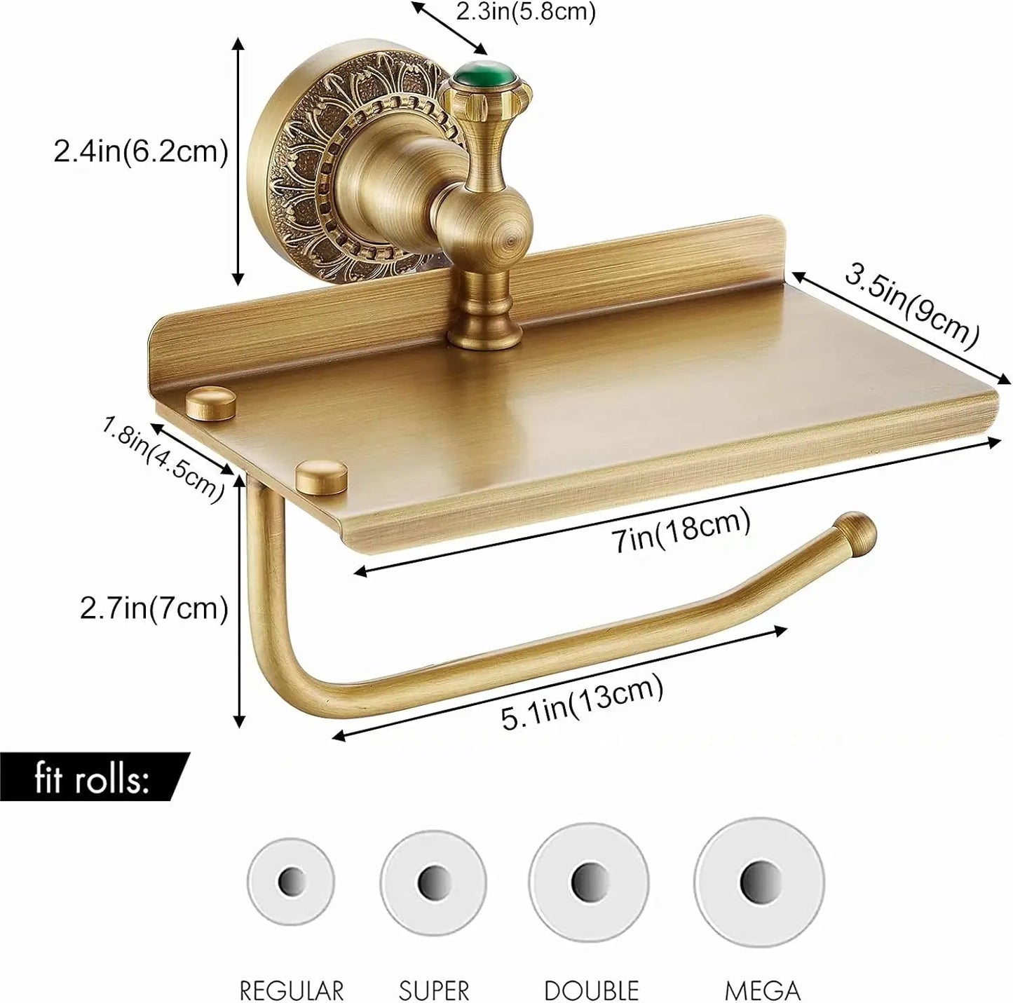 Solid Brass Wall-Mounted Toilet Roll Holder Toilet Paper Tissue Holder with Mobile Phone Storage Shelf
