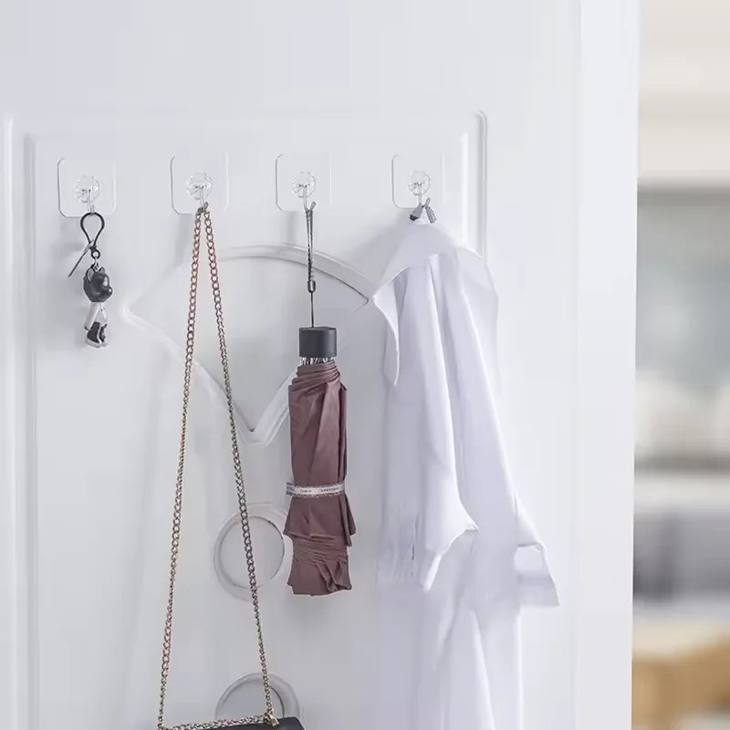 Strong Transparent Plastic Wall Hook for Bathroom Storage Load-Bearing Suction Hook with Adhesive Trackless Door Use for Tool