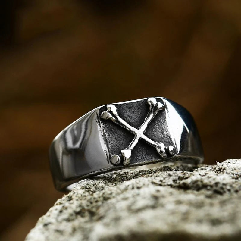 OAHLAN Wholesale Customized Fashion Jewelry Vintage Bone Shaped Titanium Stainless Steel Rings for Men