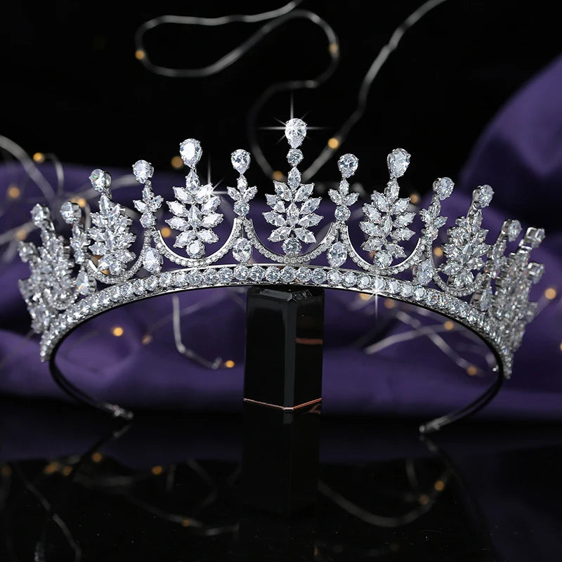 High-end Bridal Tiaras Copper Metal Cubic Zircon Wedding Hair Accessories Hairband Shining Crystal Crowns for Quinceanera BC5