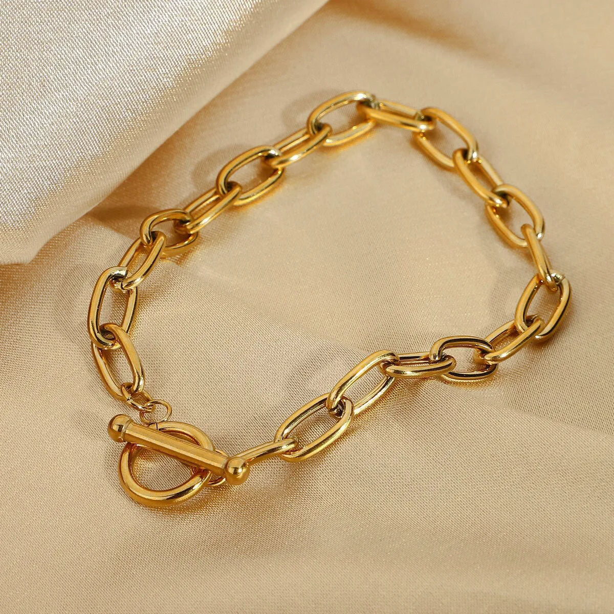 Chunky Choker Necklaces Unisex Chic 6mm Wide Stainless Steel 18k Gold Plated Linked Chain Bracelet Toggle Clasp O Chain Neckl