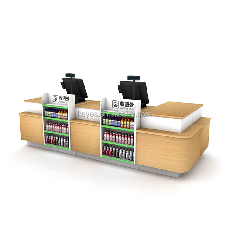 Heavy Duty Wooden Cashier Counter Table Supermarket Rack for Convenience Store Checkout Front Promotion Display Shelving Rack