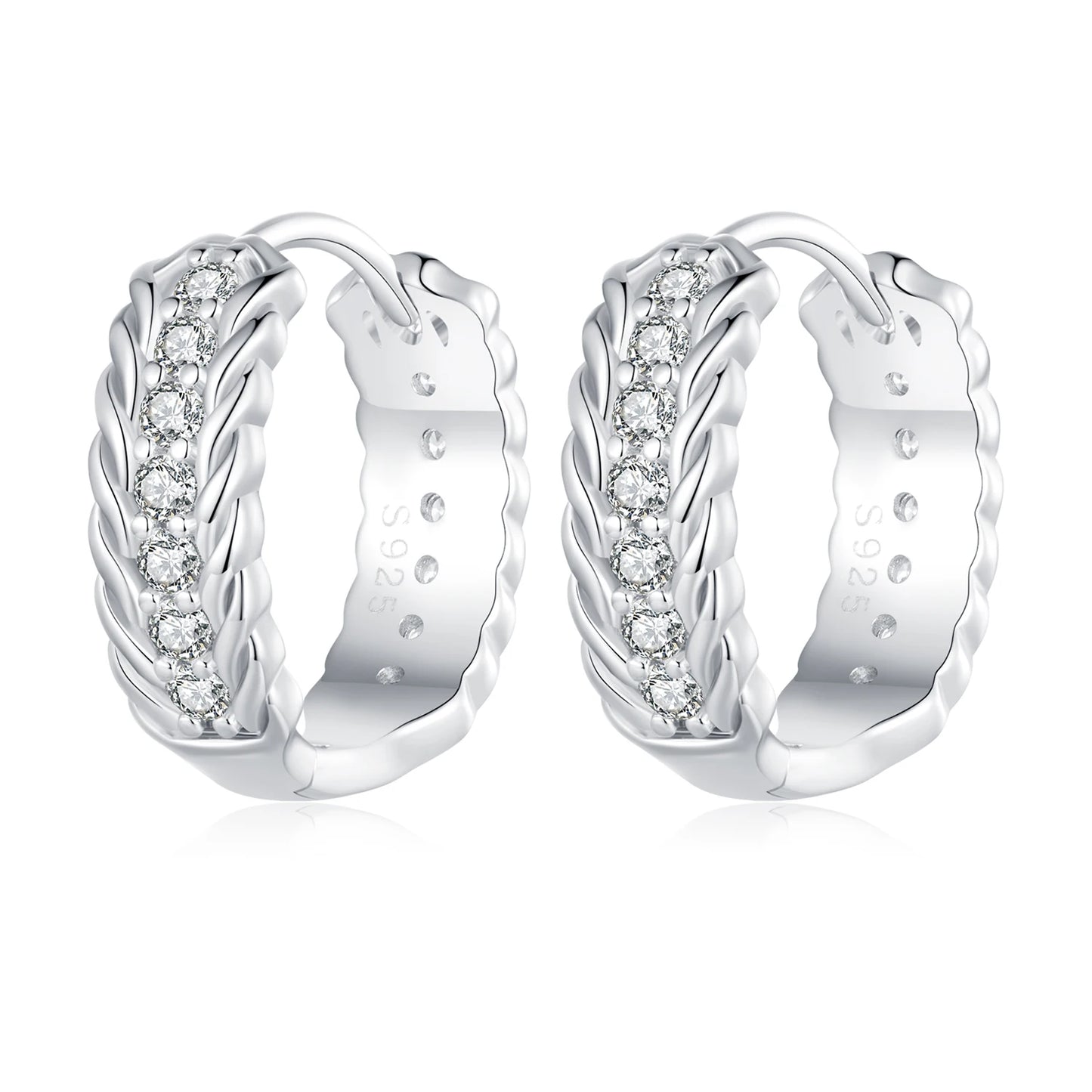 925 Sterling Silver Inter Weave Twisted Ear Buckles Braided Hoop Earrings for Women Pave Setting Zircon Fashion Jewelry BSE77