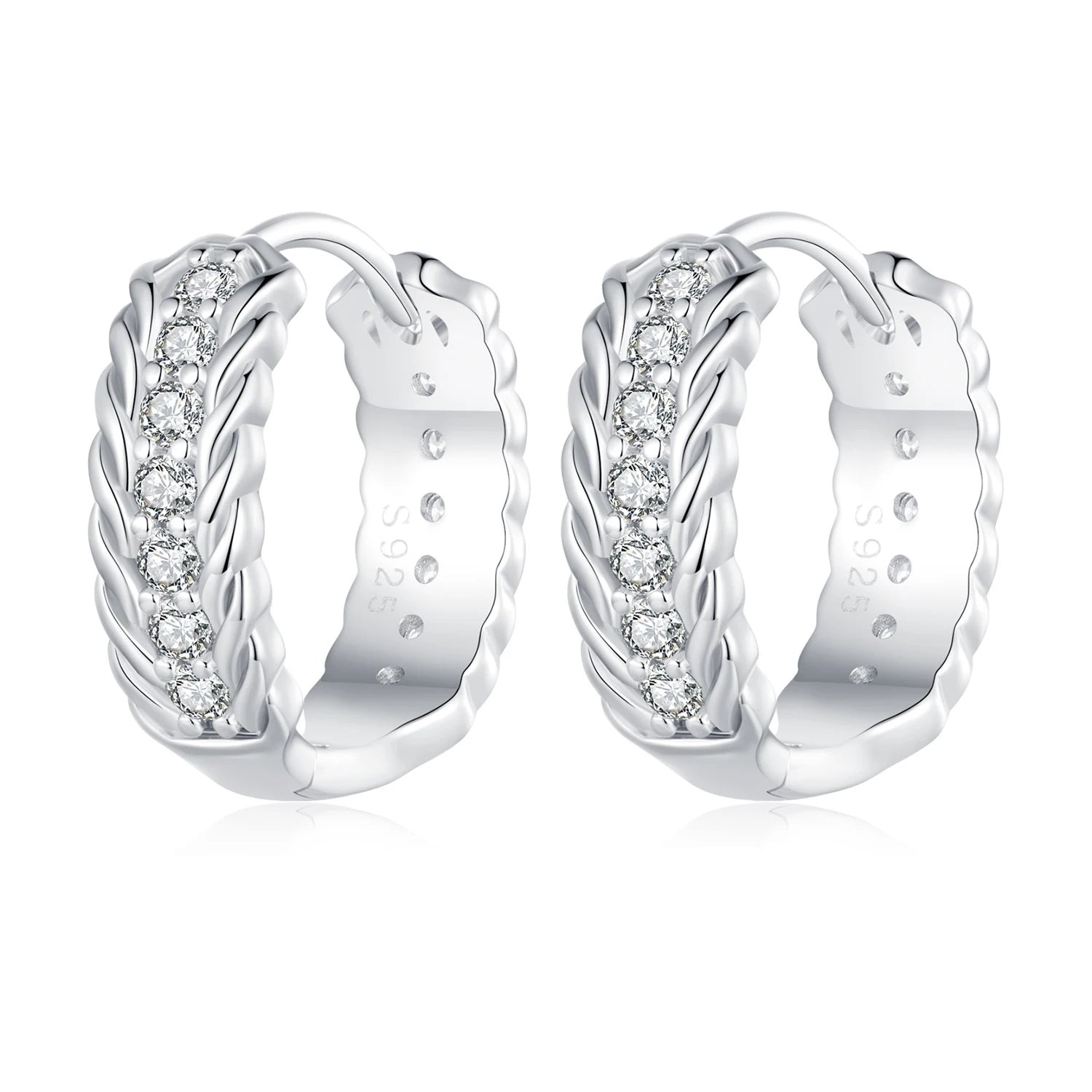 925 Sterling Silver Inter Weave Twisted Ear Buckles Braided Hoop Earrings for Women Pave Setting Zircon Fashion Jewelry BSE77