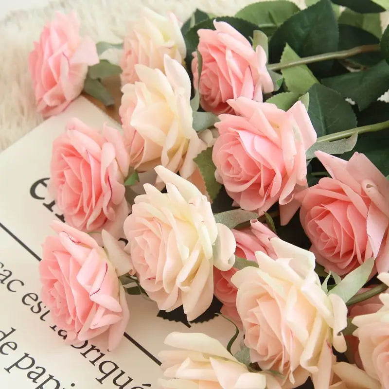 L853 Wholesale High Quality pink Single Faux Rose Artificial Flower Real Touch Latex Silk Rose Flower for Wedding Decoration