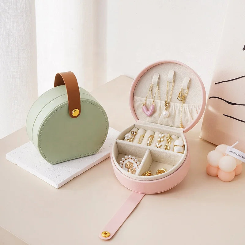Customize Mini Portable Cute PU Leather Necklace Ring Earrings Stud Jewelry Storage Boxes with logo