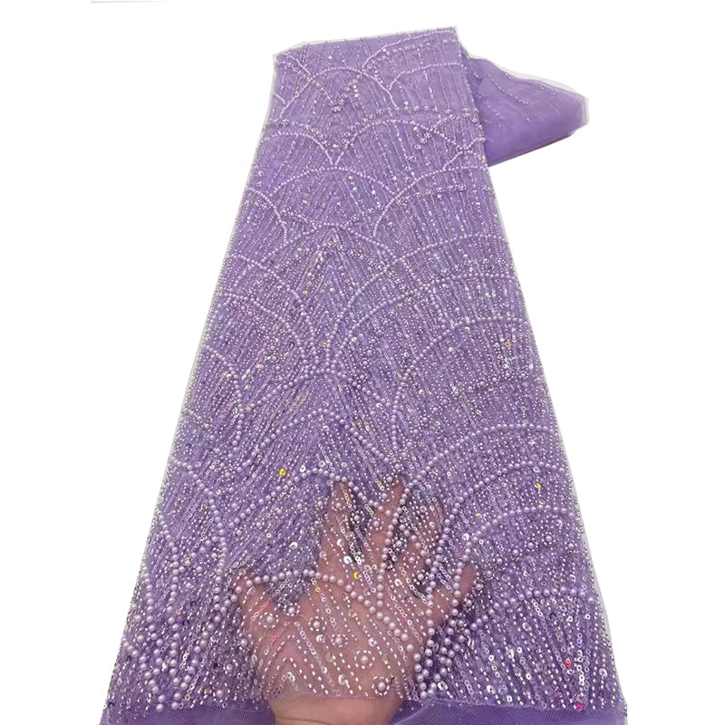 Design Wholesale Price Sequin African Shiny Embroidery Tulle Crystal Lace Fabrics for Wedding  Pearl Bridal Party Dress