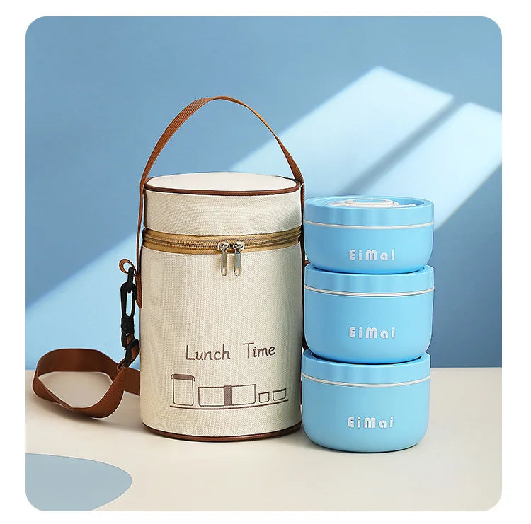 Cute School Lunch Box Bag Set Insulated Stainless Steel Thermal Bento Kids Lunch Box for Adult Children