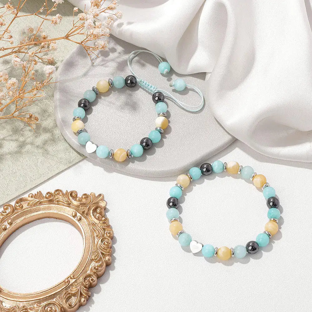 Valentine's Day Luxury Fashion Bracelet for Women Woven Natural Crystal Stone Beaded with Heart Charm Perfect Couple's Gift
