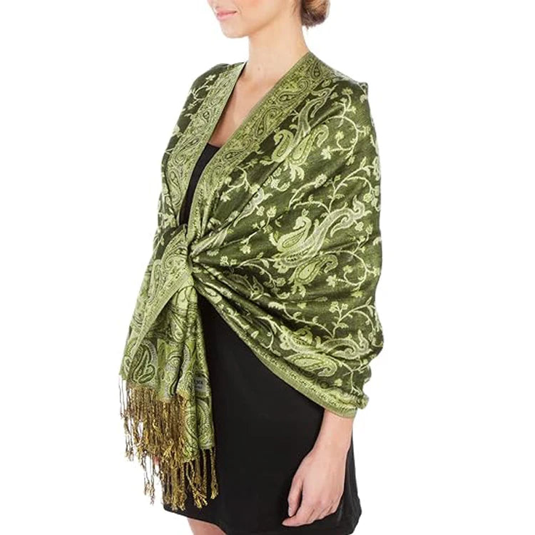 Hot Sales Double Layer Jacquard Scarves Viscose Vintage Paisley Ladies Pashmina Scarf Shawl