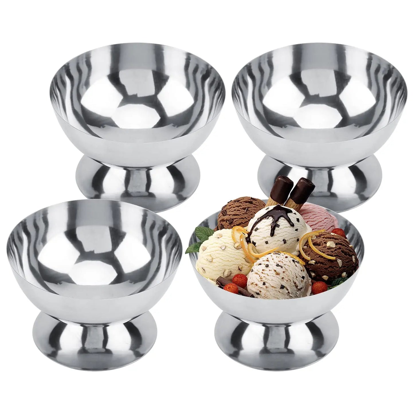 Stainless Steel Ice Cream Bowl Reusable Salad Cup Dessert Bowl Metal Pudding Cup Snack Fruit Candy Container