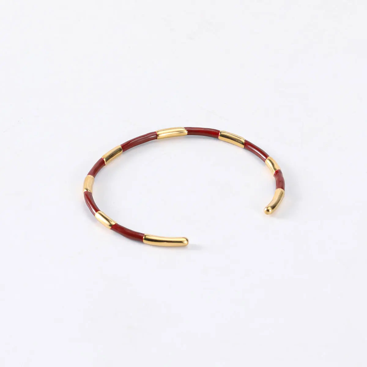 Wholesale Fashion Red Enamel Metal Stainless Steel Cuff Open Hand Bangles Bracelet for Women Texture Trendy Wrist Jewelry 202