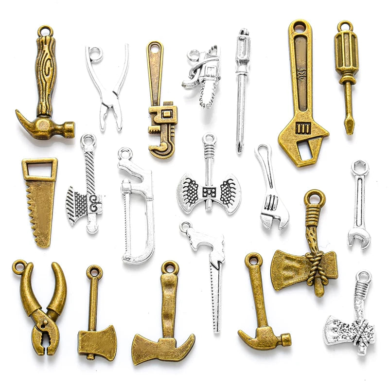 20pcs/set Mix Styles Alloy Tools Charms Father's Day Tools and Gifts Pendant for DIY Key Chain Handmade Jewelry Accessories U