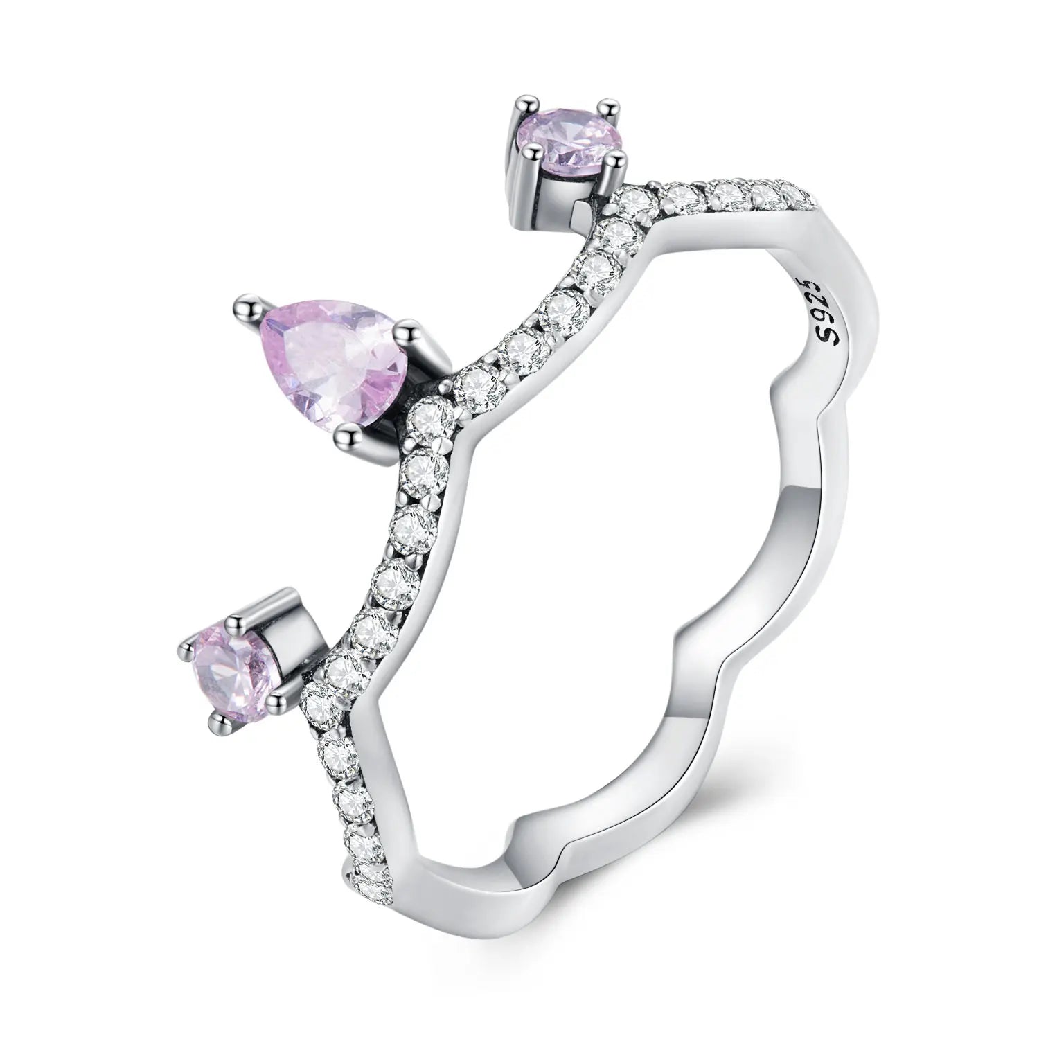 925 Sterling Silver Crown Ring CZ Women Cubic Zirconia Bridal Purple Crystal Promise Ring Vintage Engagement Jewelry Gift SCR