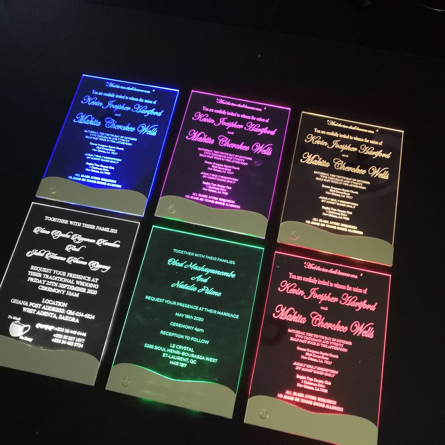Custom High End LED Acrylic Wedding Invitation With Box and Ribbon Bow