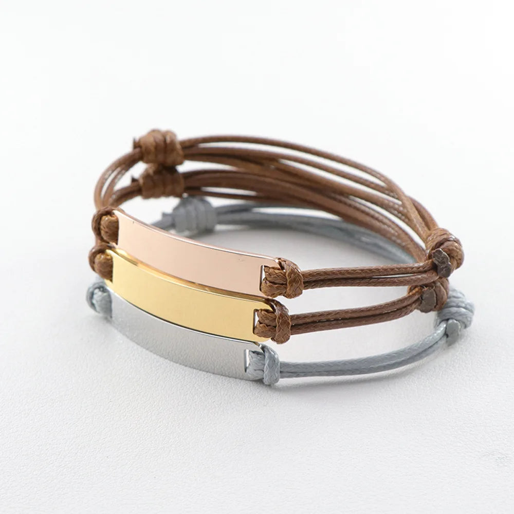 Wholesale Fashion Customized Name Gold Bar DIY Design Handmade Adjustable Cord Rope Friendship Bracelet for Men Women