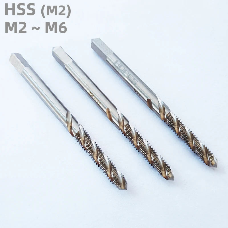 HSS6542 Helix Spiral Flute Thread Taps M2 M2.5 M2.6 M2.8 M2.9 M3 M3.5 M4 M5 M6 for Through Hole on Steel Aluminum Copper Bras
