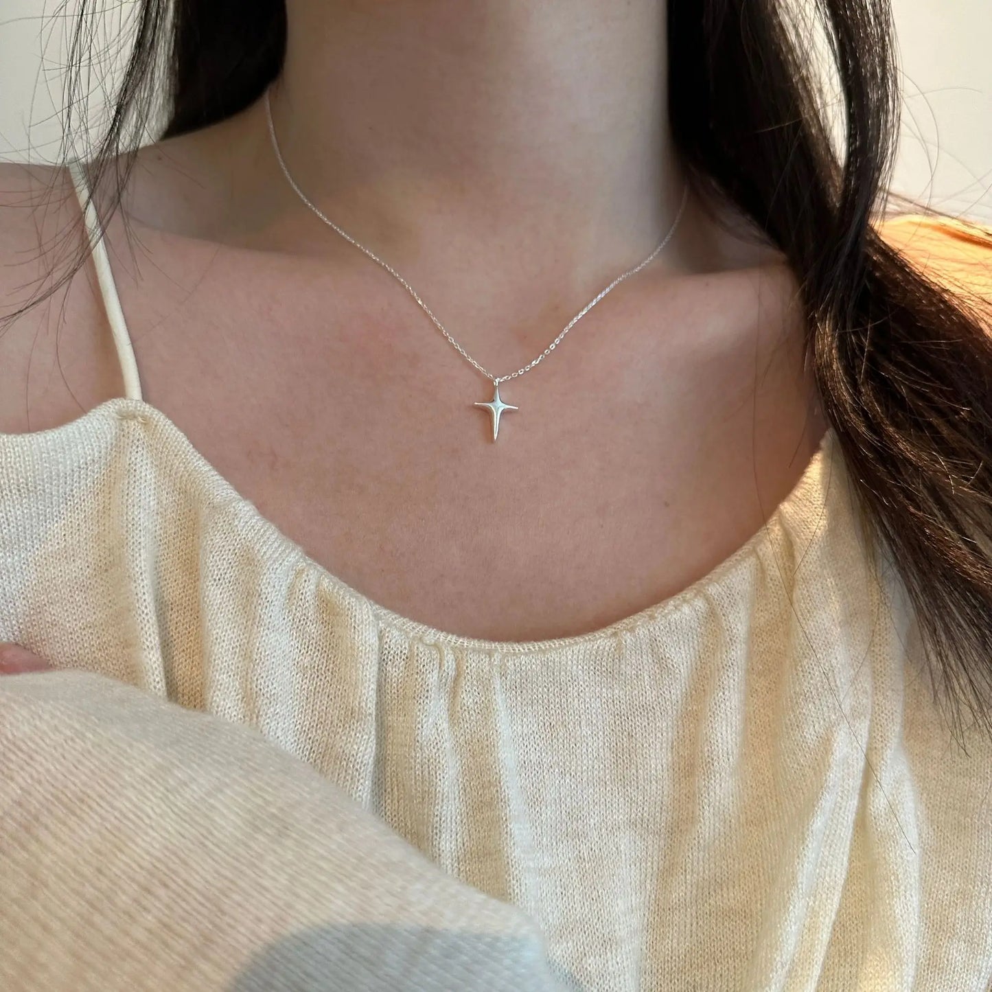 Simple INS Fashion Pure 925 Sterling Silver Chain Beauty  Star Pendant Necklace for Women Girls Jewelry