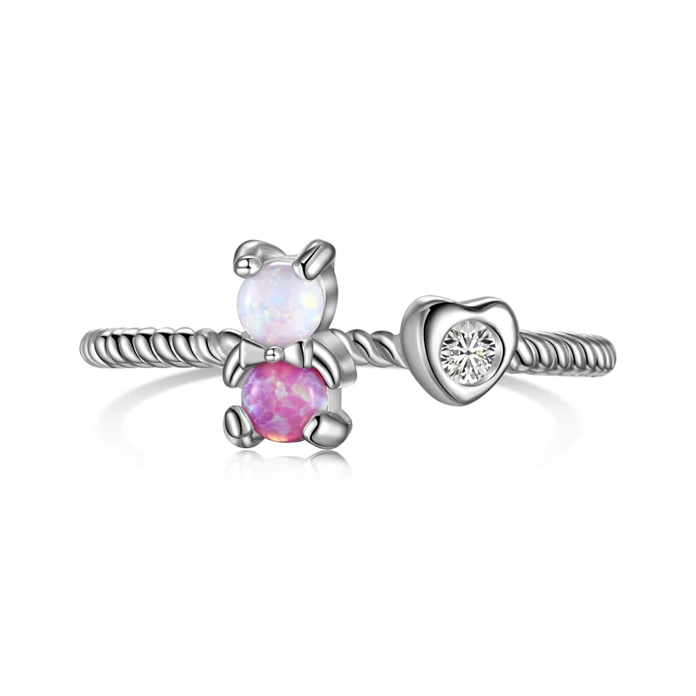 Dylam Cute Tiny Design Women Fine Fashion S925 Silver Non Tarnish Twisted 5A Cubic Zirconia Synthetic Opal Open Adjustable Ri