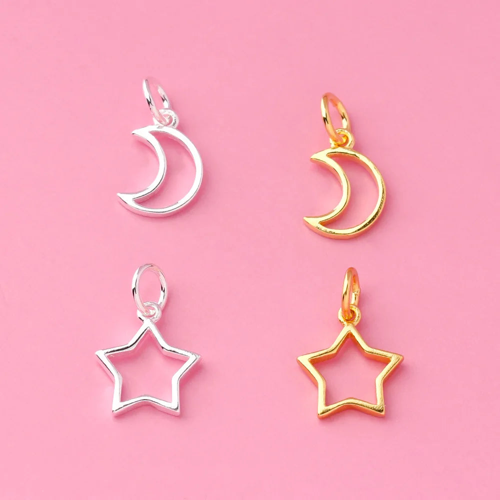 DIY Jewellery Making Dangle Small Star Moon Hollow Sterling Silver Blank Charm for Teen Girls Bracelet