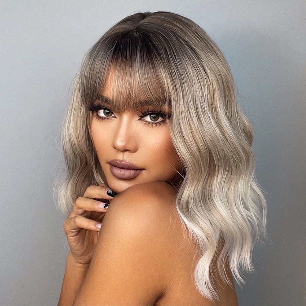 Wholesale Premium Fiber Ombre Synthetic Hair Wigs Heat Resistant High Quality Curl Natural Effect Short Bob Luxury Synthetic 