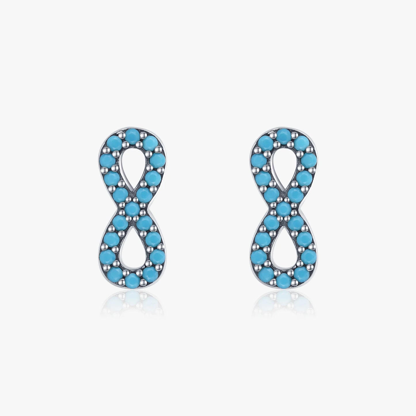 925 Sterling Silver Natural Turquoise Stud Earrings for Women Romantic Infinite Love Fine Jewelry Valentine's Day Gift