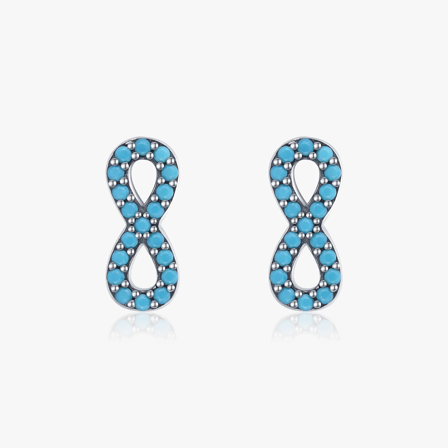 925 Sterling Silver Natural Turquoise Stud Earrings for Women Romantic Infinite Love Fine Jewelry Valentine's Day Gift