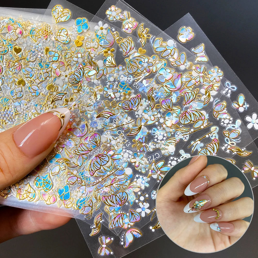 20pcs/bag Shining Butterfly Nail Stickers Nail Art Design Decals DIY Manicure Y2K Bronzing Stickers for Nails