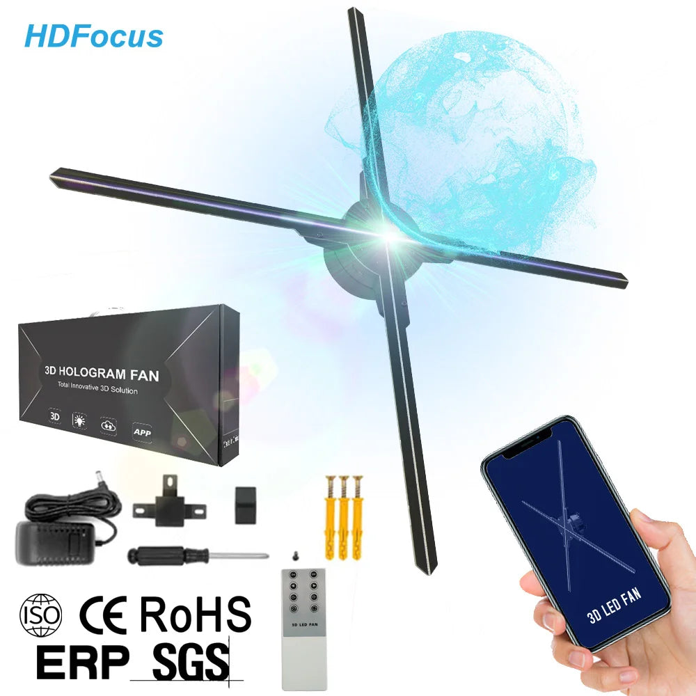 Powerful App Controlled 65cm 3D Hologram Fan for Showroom LED Hologram Projector for Video Advertising and Holographic Displa