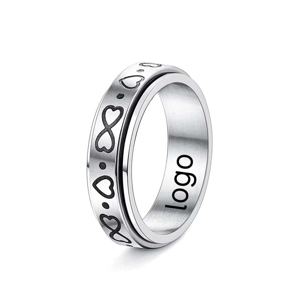 6MM Stainless Steel ring Black Gold Double Revolving Rotate Decompression Double Heart Stainless Steel Ring Finger Rings