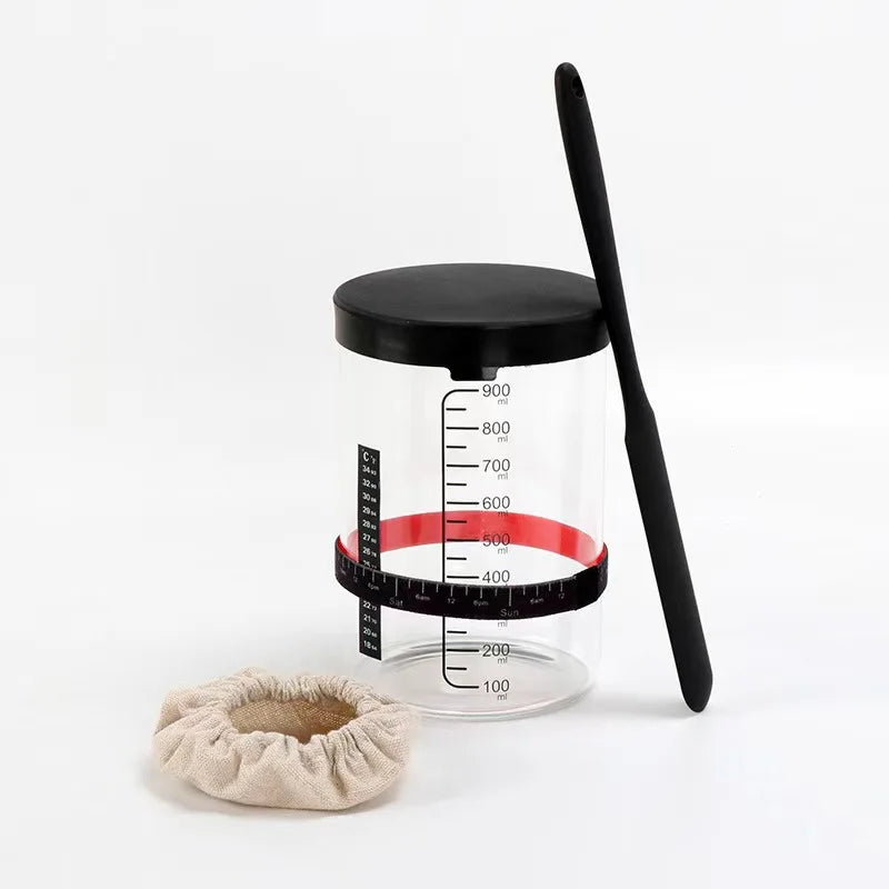 NEW Modern Multifunctional Sourdough Starter Jar Glass & Silicone Kit with Thermometer for Bread Pastry Baking-Eco-Friendly