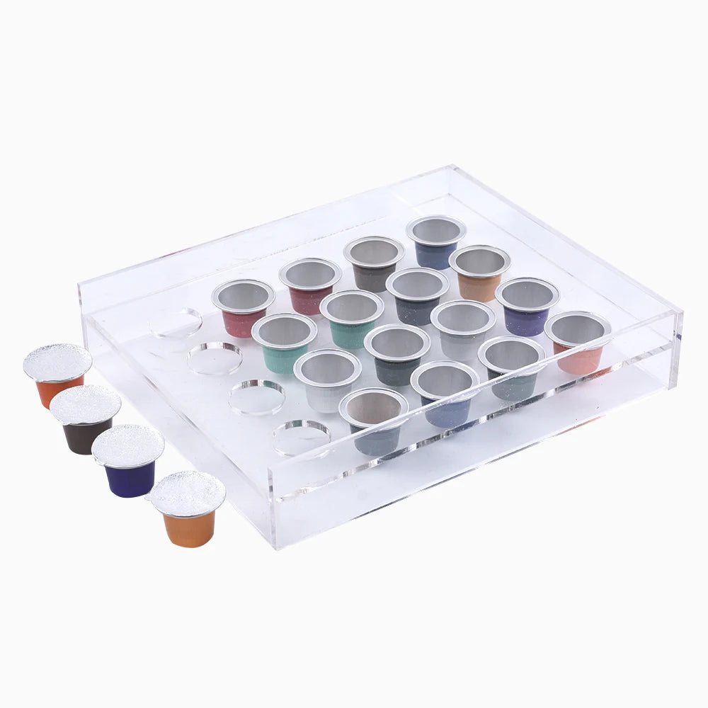 3-Set Coffee Capsules 100 Empty Capsules 20-Hole Acrylic Filling Board Includes Self-Adhesive Lids Sticker for Compatible