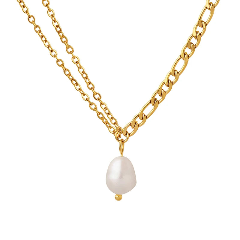 Factory Direct Elegant French Natural Freshwater Pearl Pendant Polished Stainless Steel Chain Necklace for Women Dating Gift