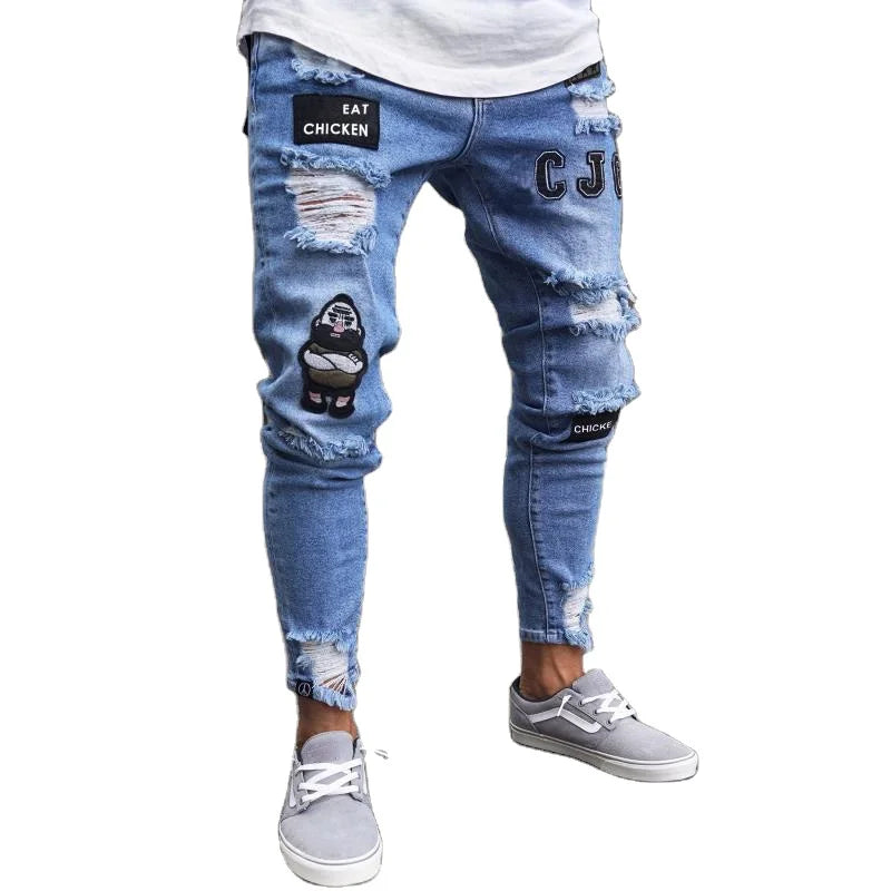 New 2023 Fashion Slim Broken High Quality Make in China Trousers Jeans for Man