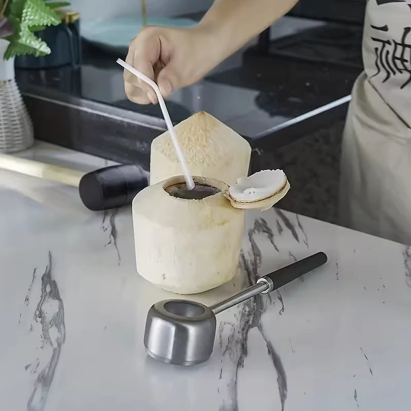 4 Pcs Major Coconut Opening Tool Set Stainless Steel Coconut Hammer Kitchen Coconut Opener