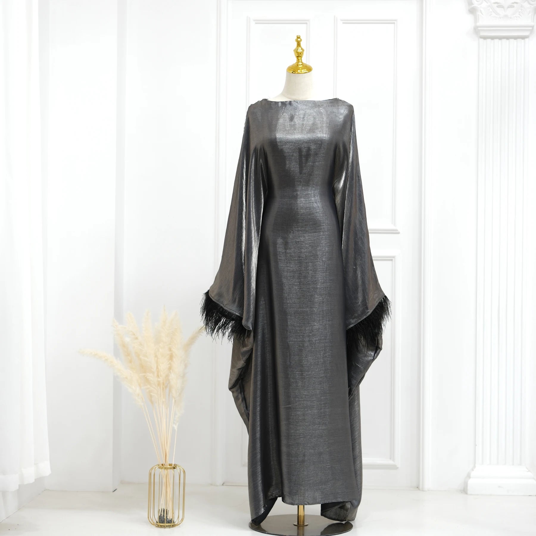 Mexizo Women's Modest Polyester Abaya Dress Closed Feather Design with Inside Tie Belt Plus Size for Muslims in Dubai Turkey