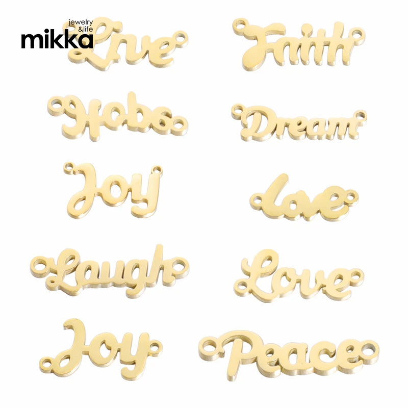 Stainless Steel Gold Plated Inspiration Word Charms Hope Faith Love Joy Word Pendants for Necklace Bracelet DIY Making Jewelr