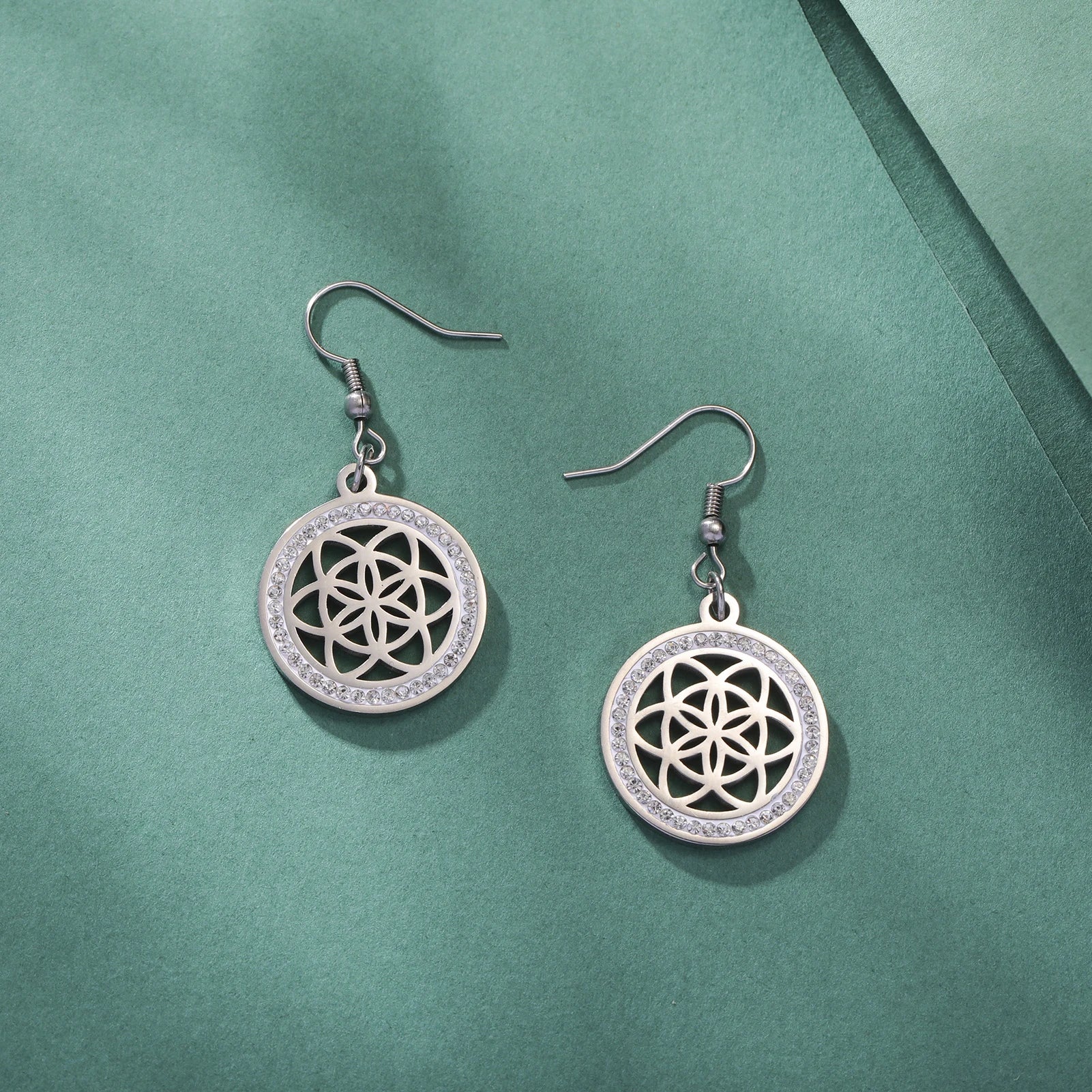 Preserved Flower Zircon Stainless Steel Earrings 18K Gold Fine Jewelry Earrings for Women