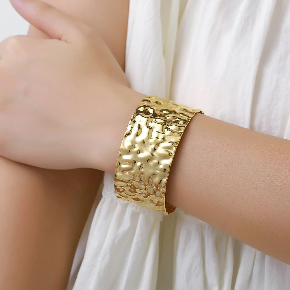 High End Gold Plated Stainless Steel Bracelet Open Pave Cuff Bangle Bracelet Simple Adjustable Bracelet for Women